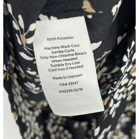 Talbots Top Size Small Black Brown Floral Chiffon Ruffle Bell Sleeve Blouse - Picture 7 of 7